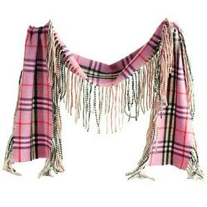 Burberry London Cashmere Happy Fringe Check Scarf